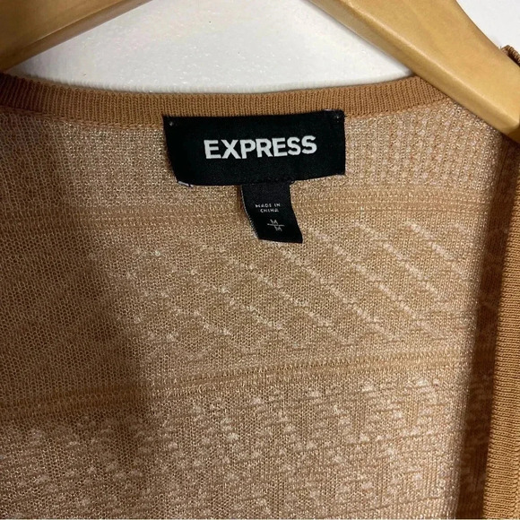 Express Camel Open Knit Cardigan Sweater Size Medium - Picture 5 of 8